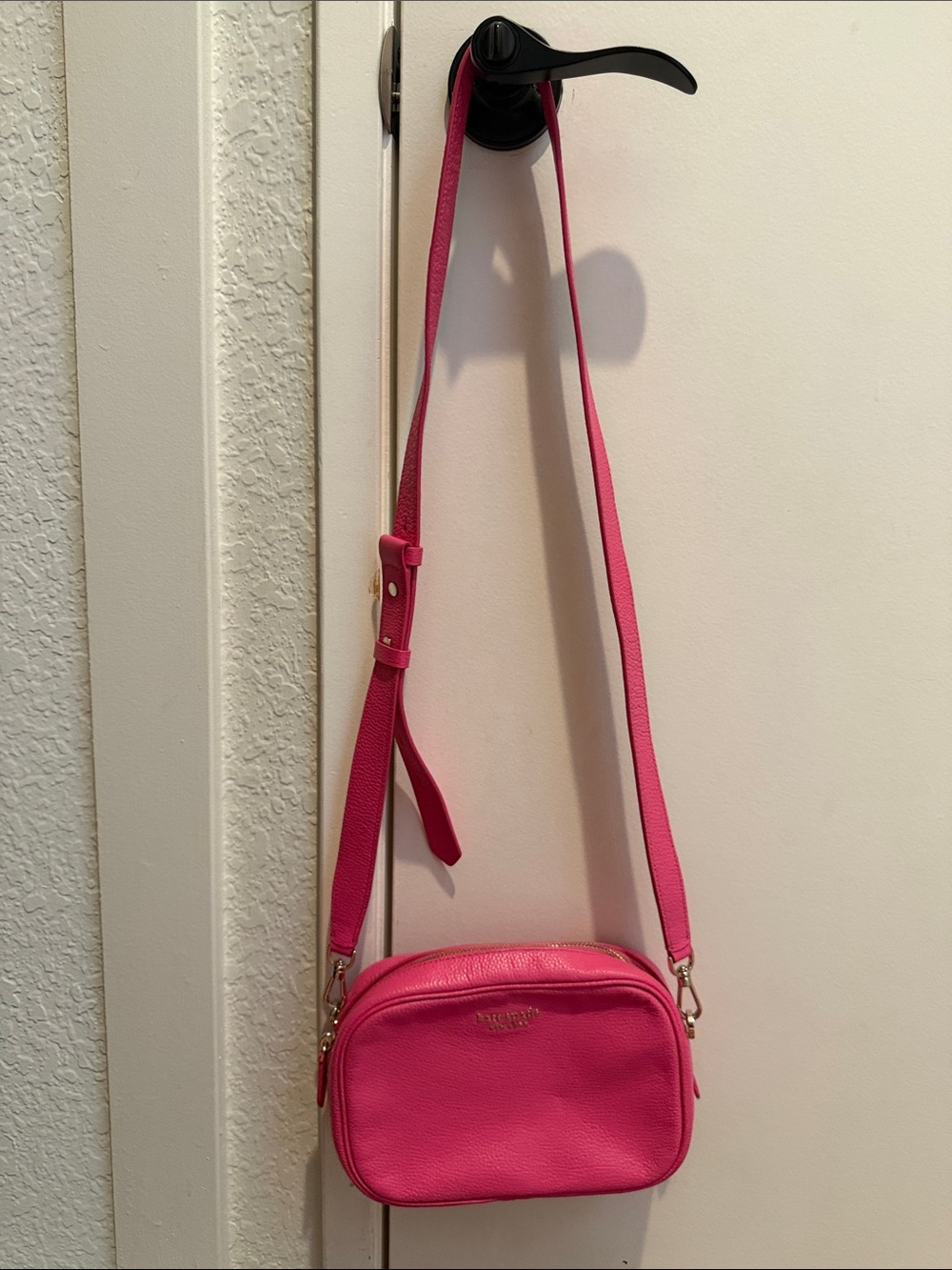 Kates pade Hot Pink Leather Crossbody Bag with Gold Hardware